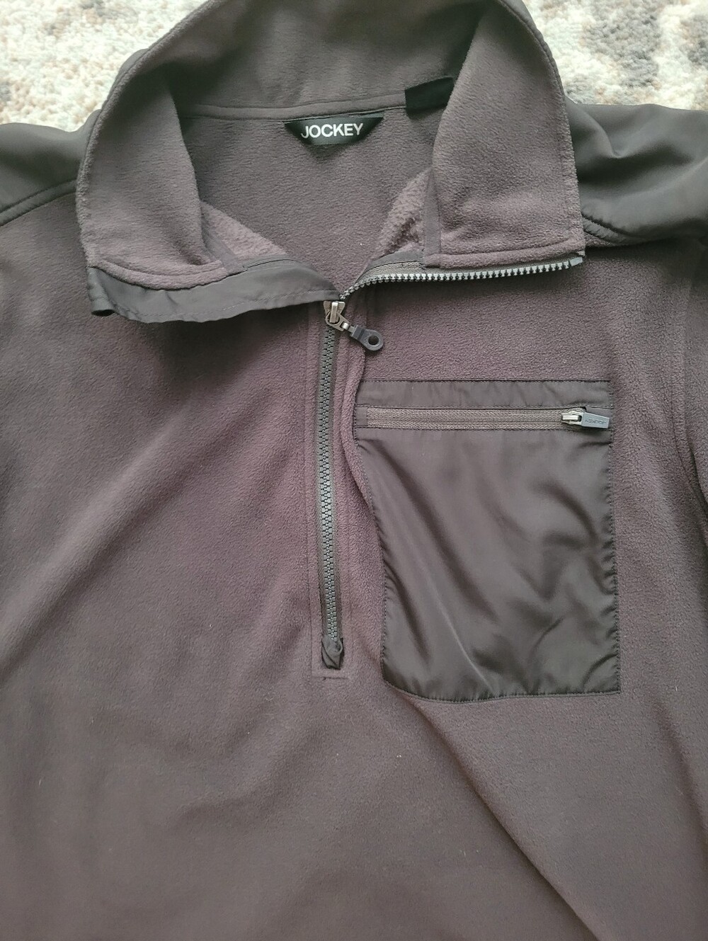 Jockey men’s fleece quarter zip pullover size L brown black chest pocket outdoor - Picture 5 of 5
